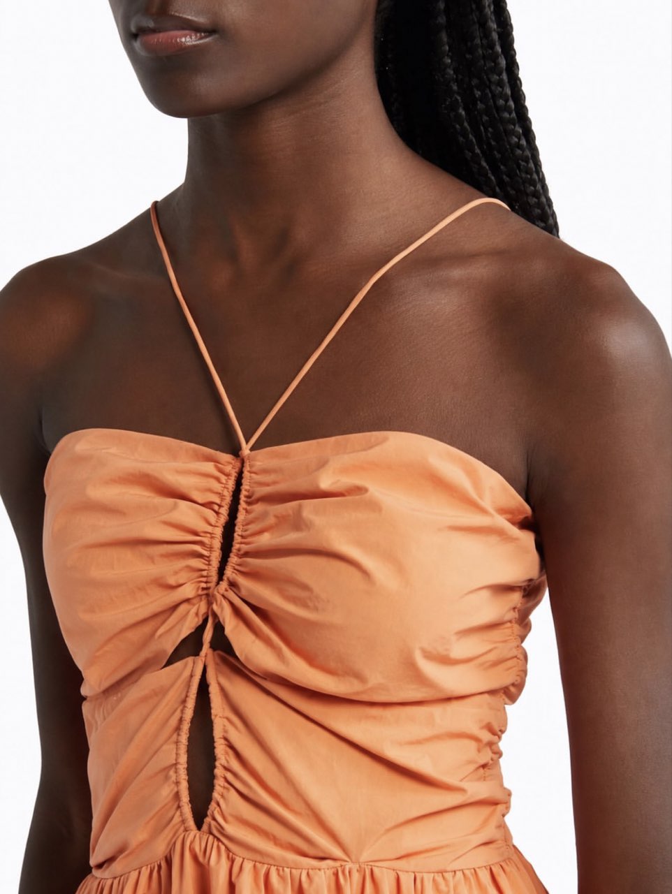 Orange Ruched Cutout Maxi Dress