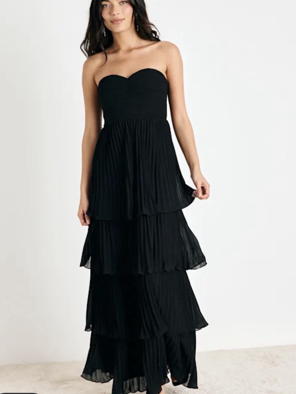 Black Strapless Ruffle Maxi Dress
