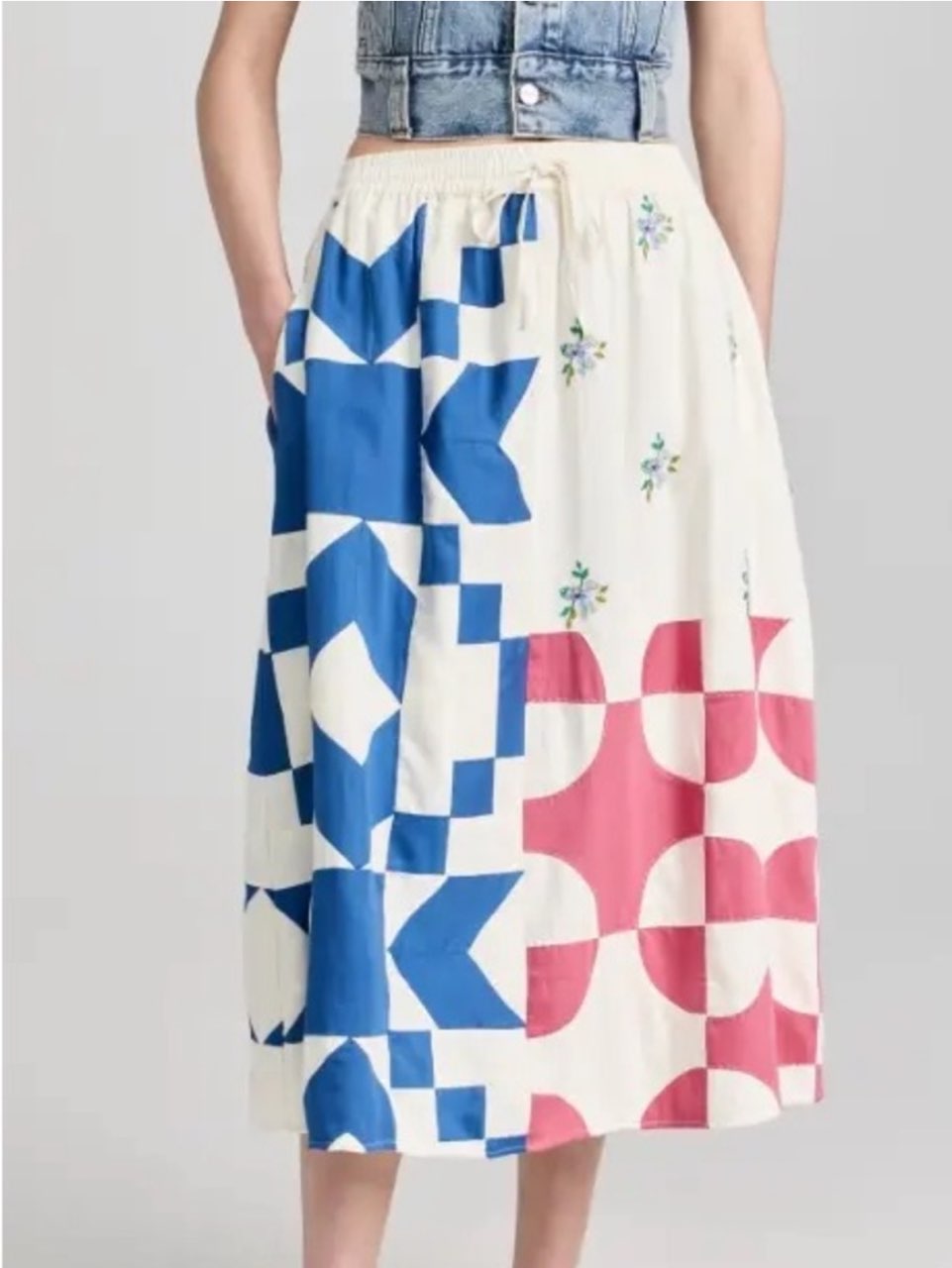 Quilted Patchwork Midi Skirt
