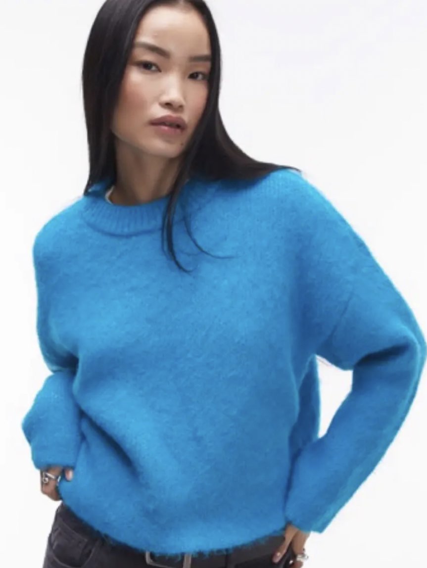 Bright Blue Fuzzy Knit Sweater