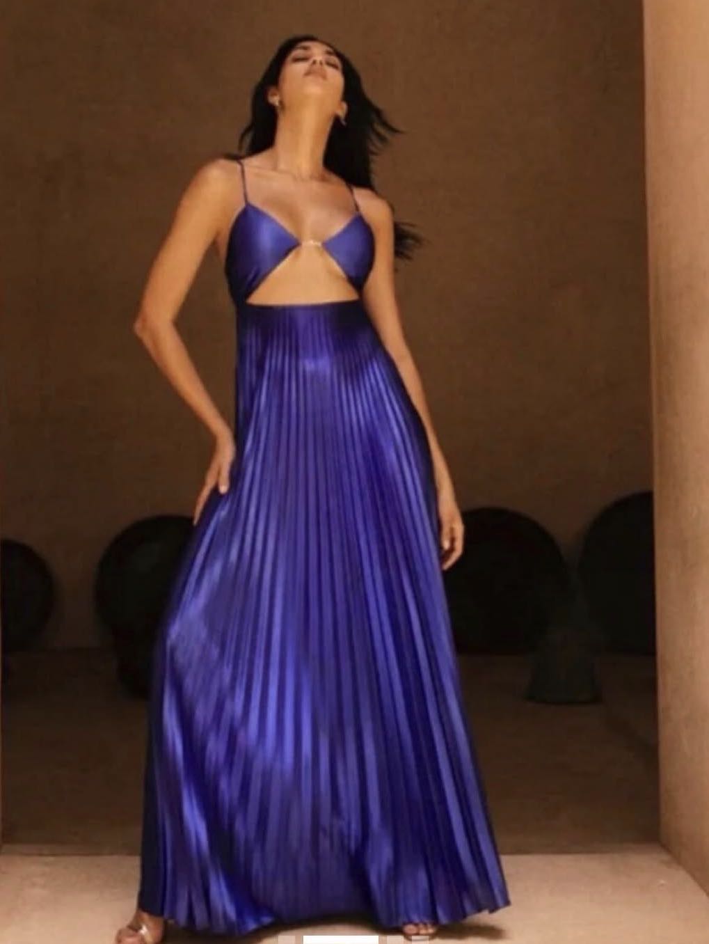 Pleated Satin Maxi Dress