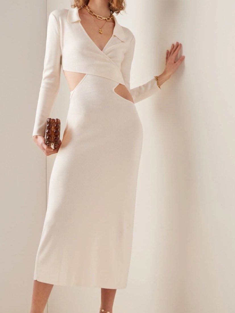 Cream Cutout Knit Midi Dress