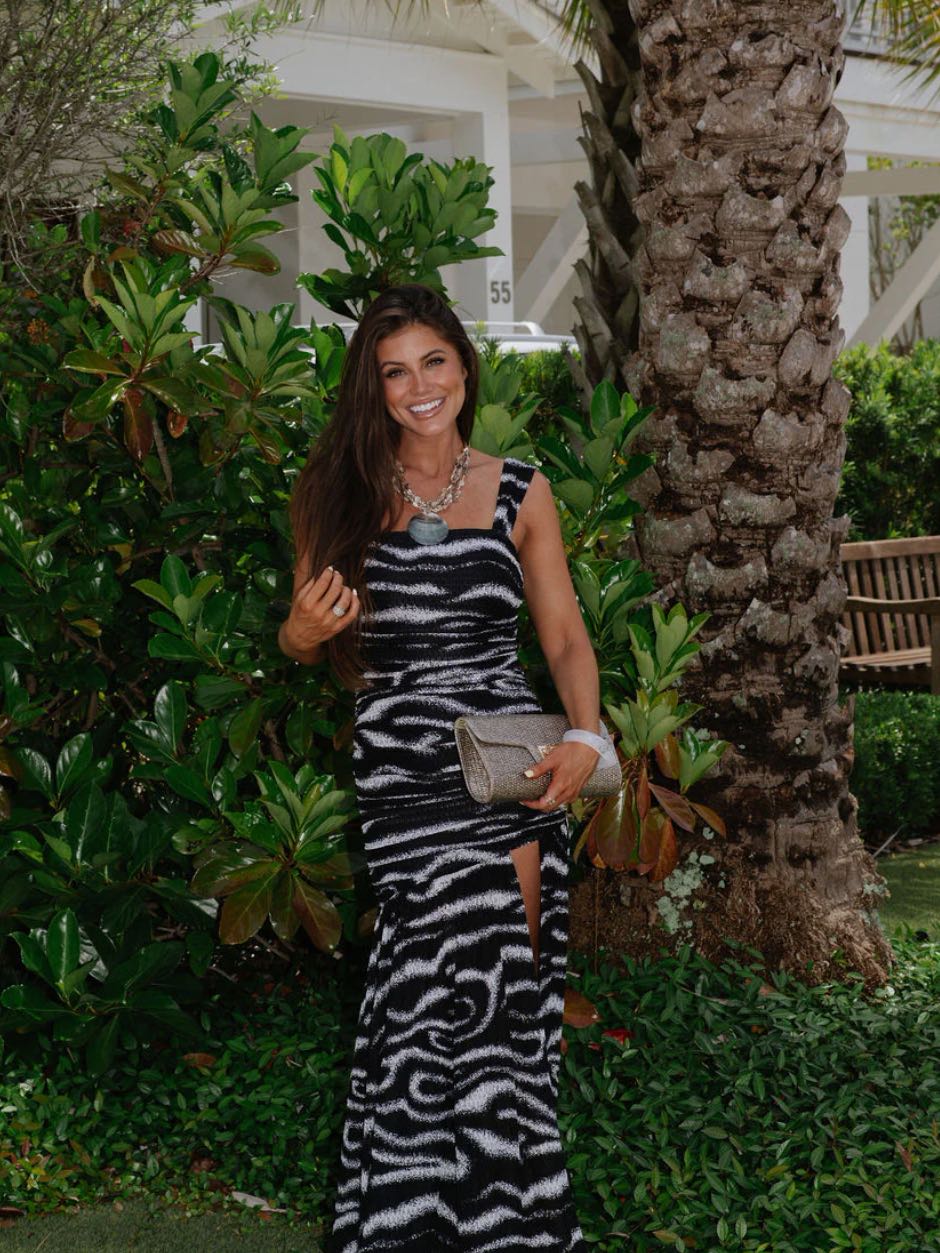 Zebra Ruched Black and White Maxi Dress