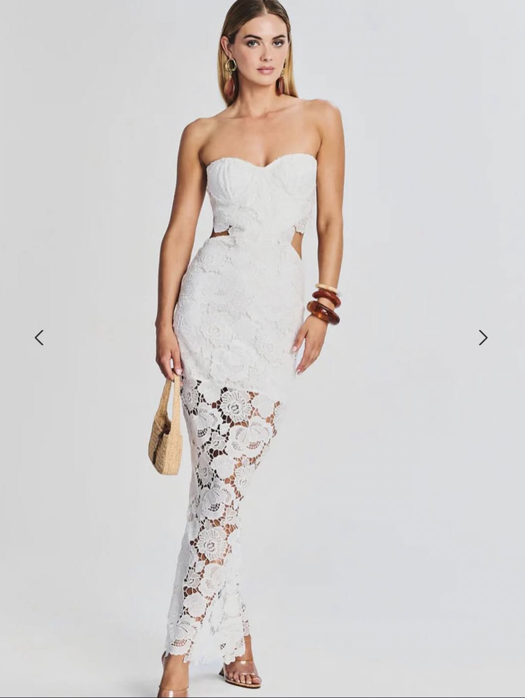 White Lace Strapless Maxi Dress