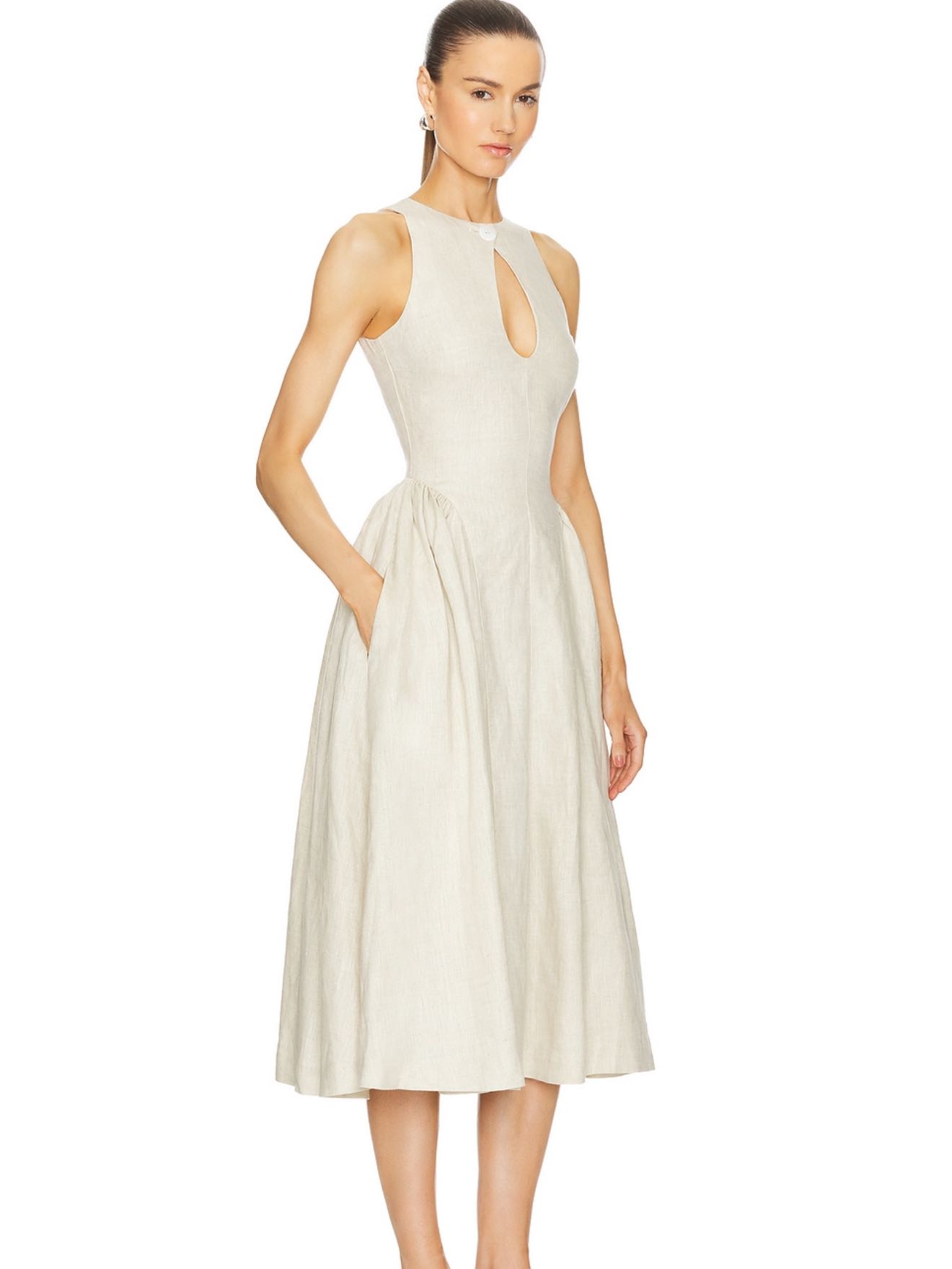 LPA Seina Midi Dress in Natural Linen