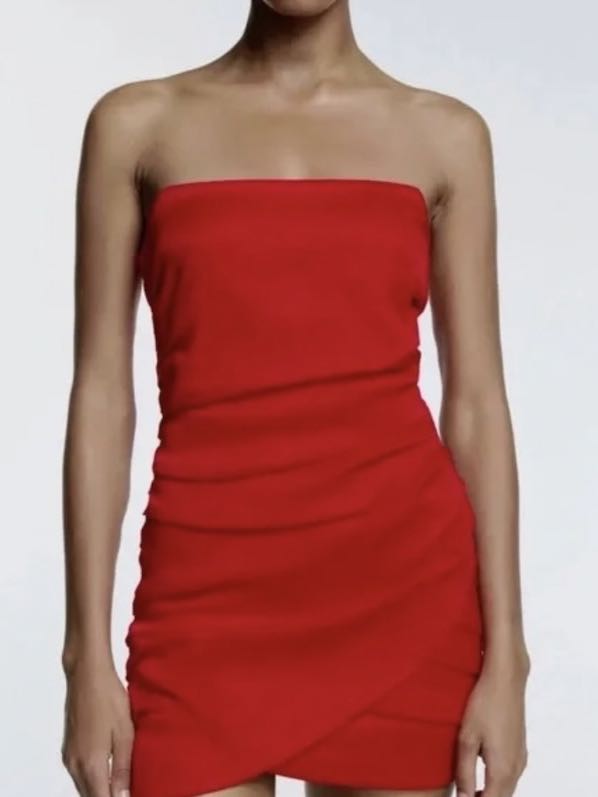 Zara strapless red satin mini dress