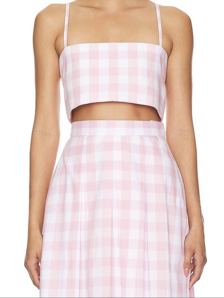 Pink Gingham Crop Top & Midi Skirt Set