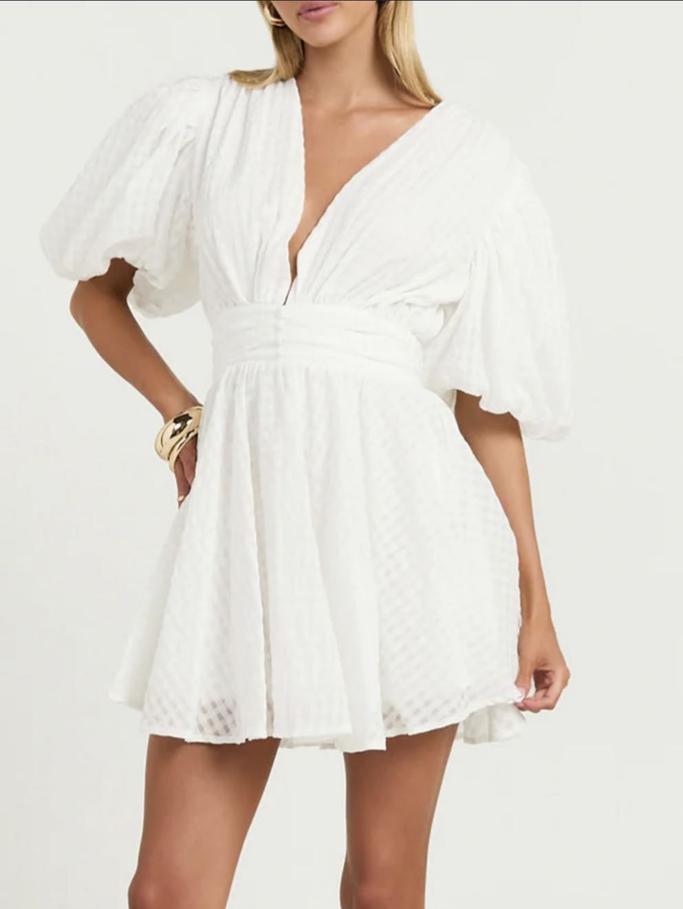 White Puff Sleeve Mini Dress