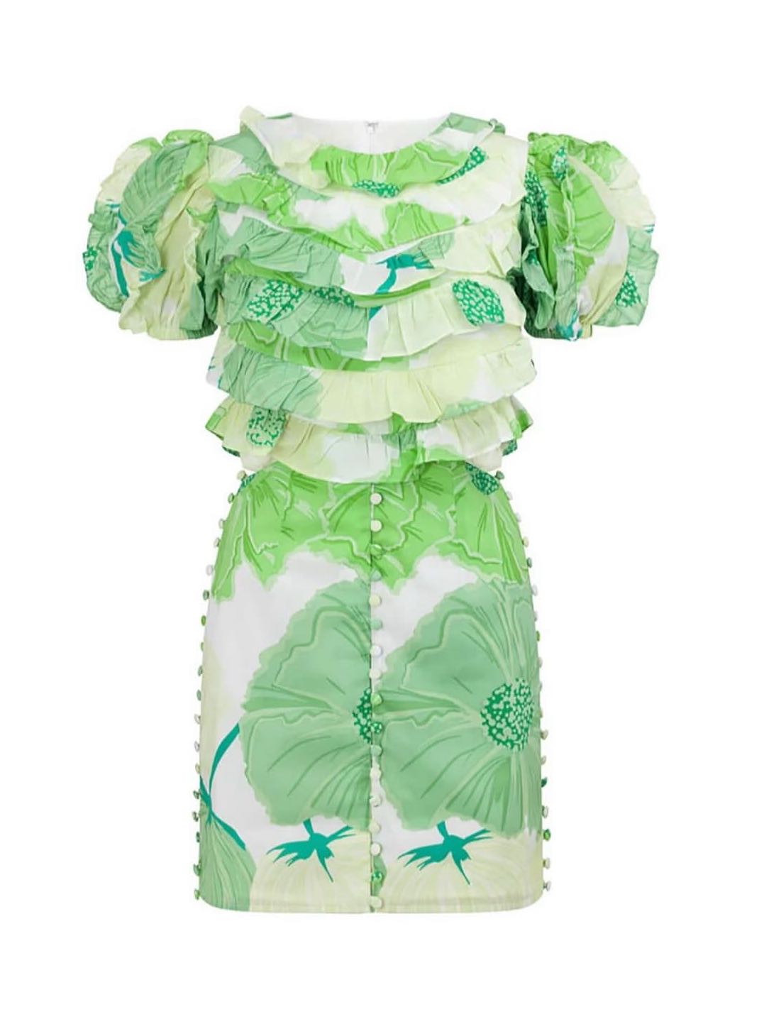 Floral green mini dress