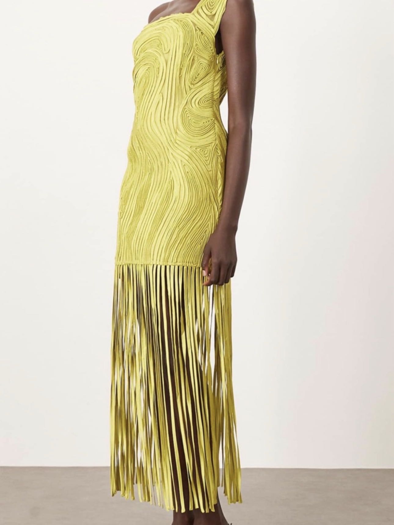 ASOS One Shoulder Green Fringe Dress