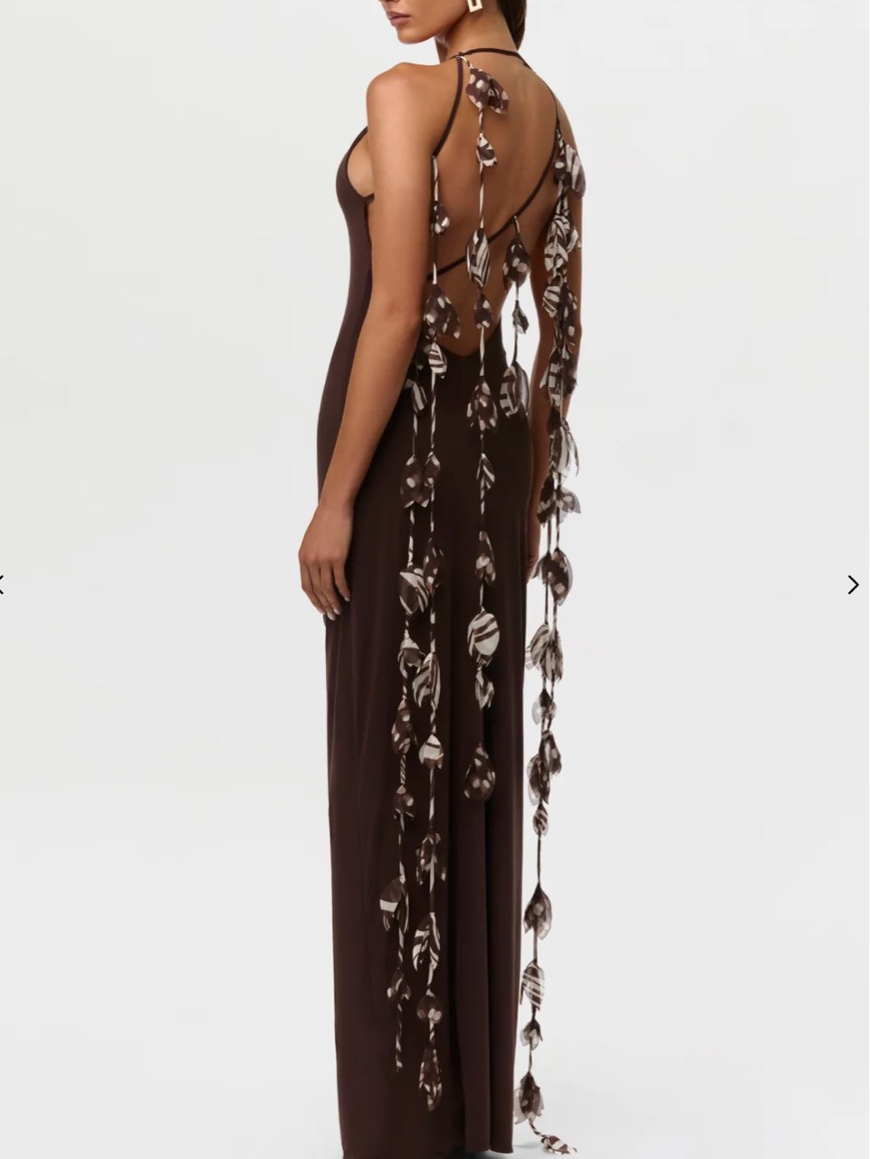 Brown Leaf-Embellished Maxi Dress