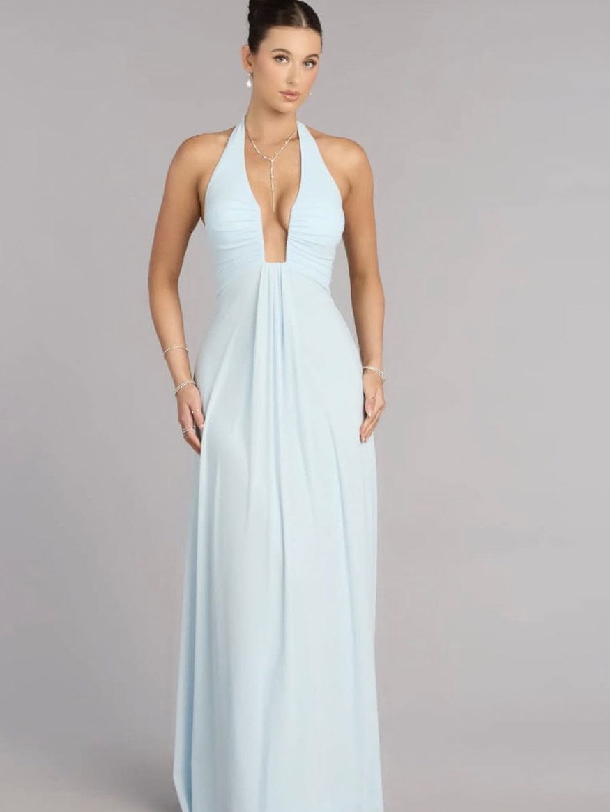 Light Blue Halter Neck Maxi Dress
