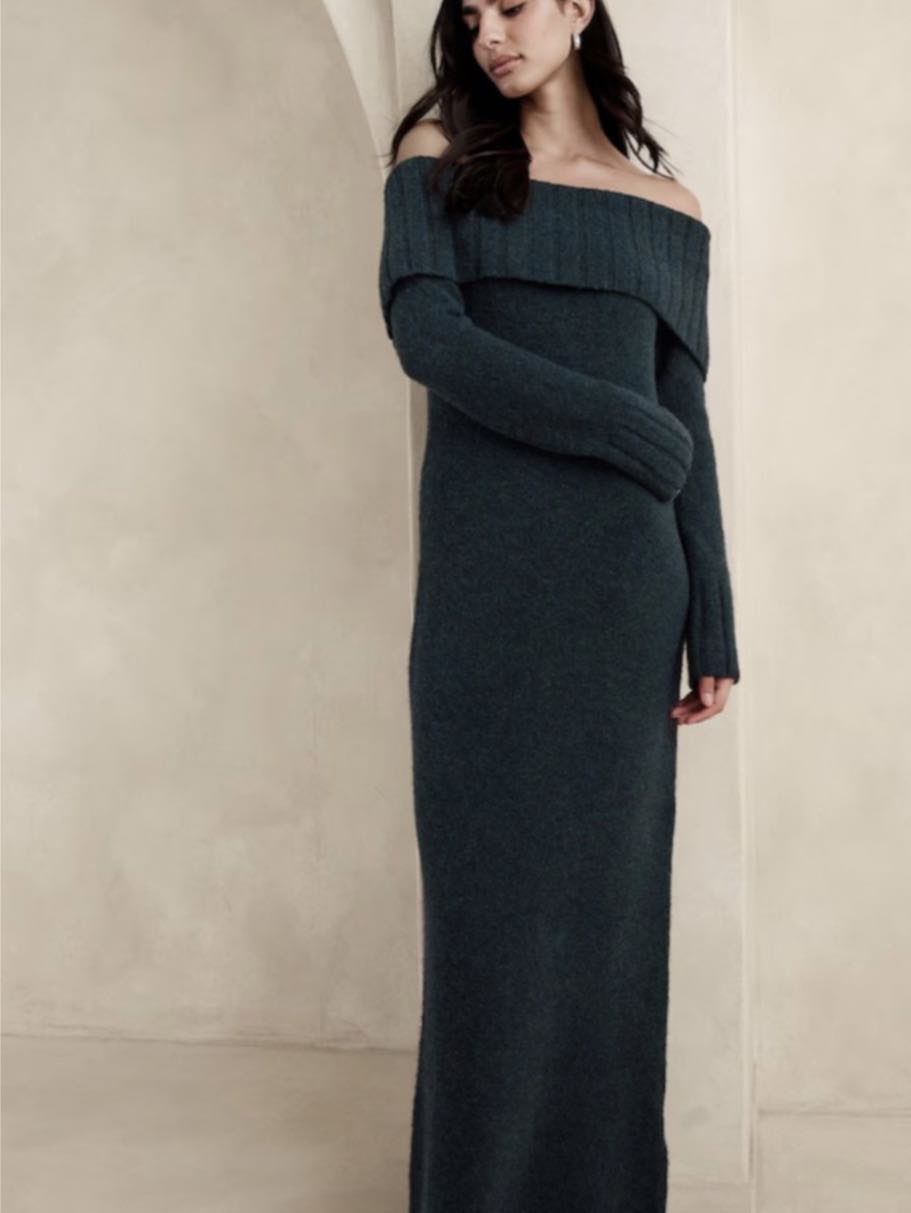 Off-Shoulder Knit Maxi Dress