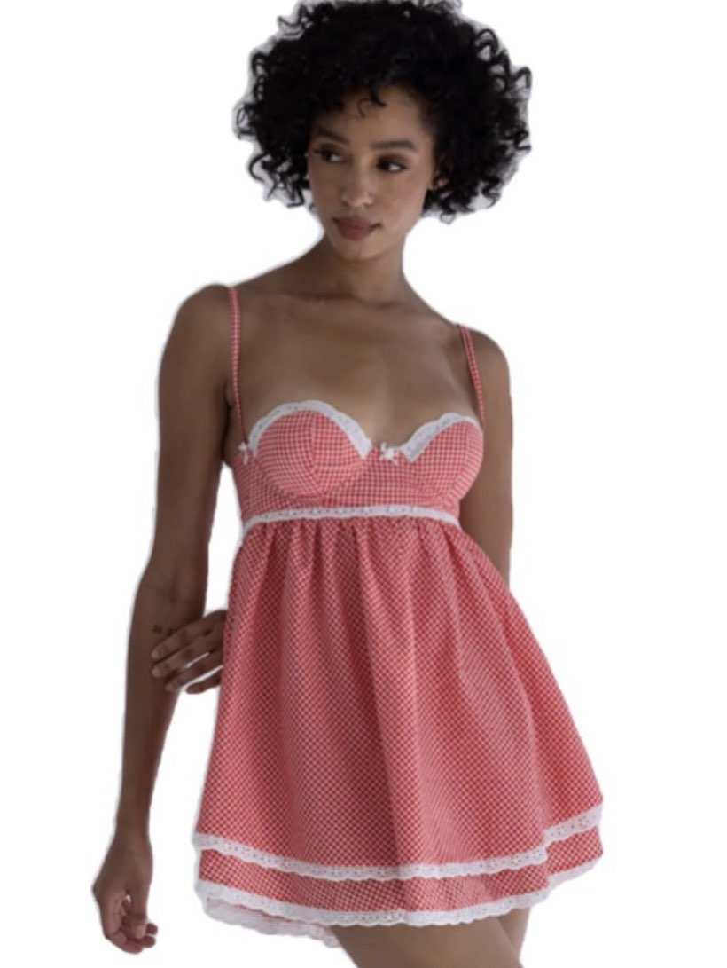 Red Gingham Babydoll Mini Dress