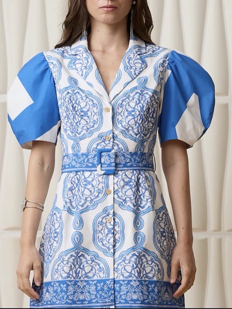 Blue Bordeaux Puff Sleeve Dress