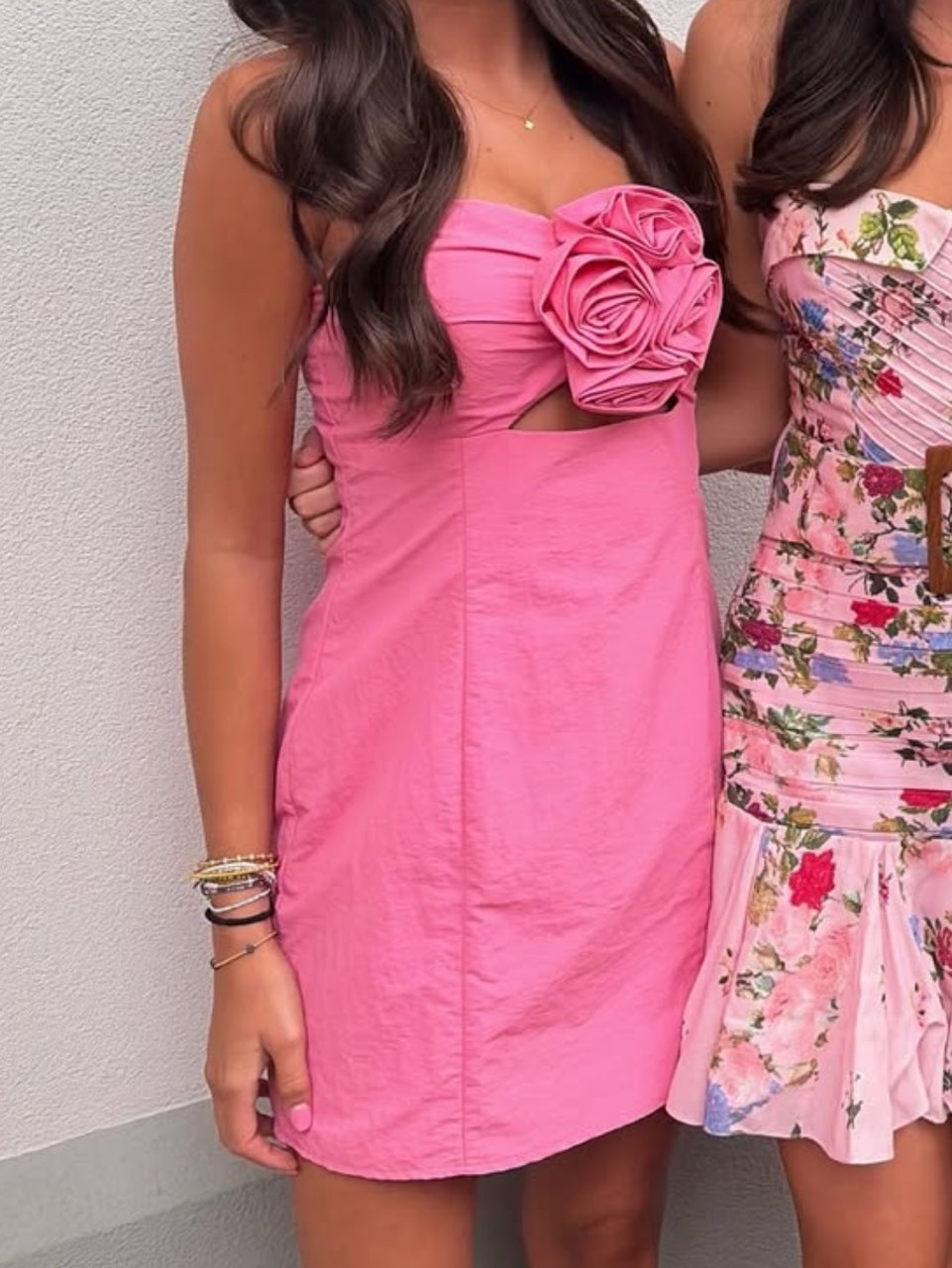 Pink Strapless Rose Cutout Mini Dress