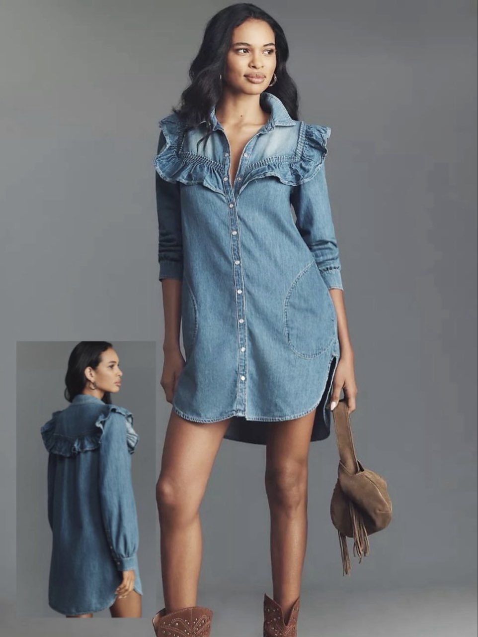 Ruffled Denim Shirt Dress