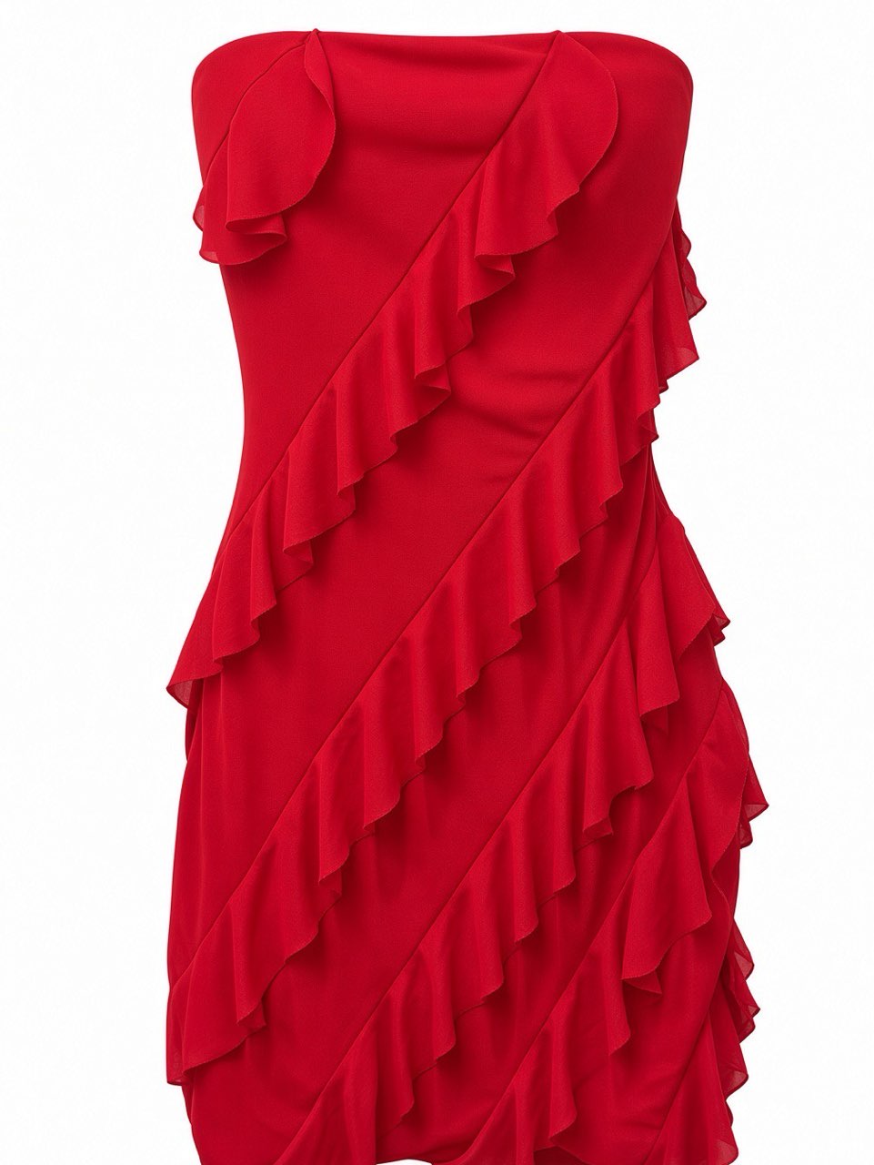 Red Ruffled Strapless mini Dress