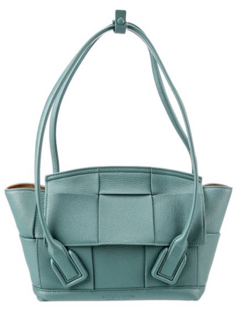 Bottega Veneta Teal Blue Woven Leather Handbag
