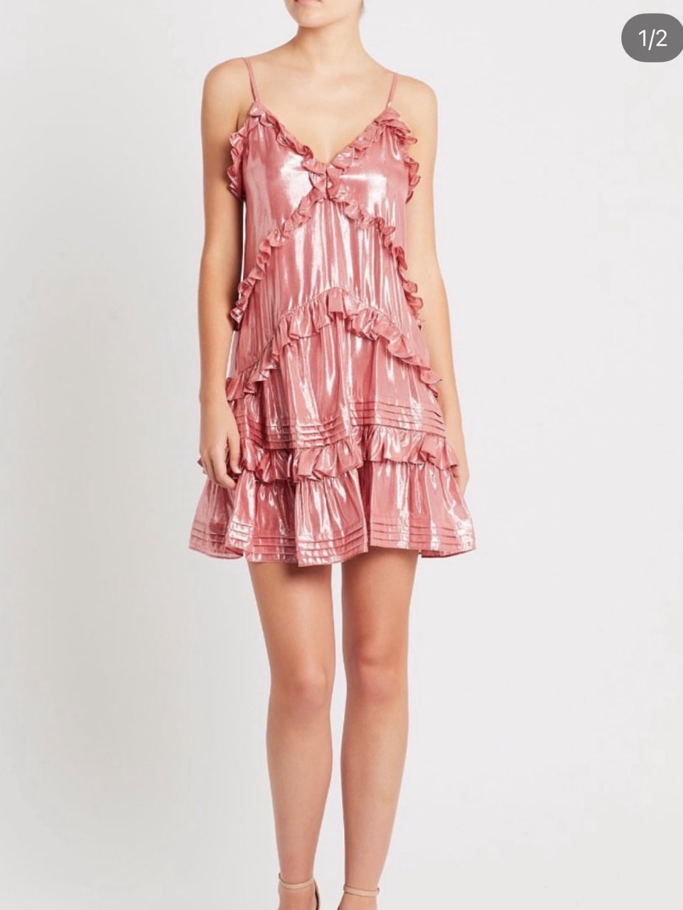 Metallic Pink Ruffle Mini Dress