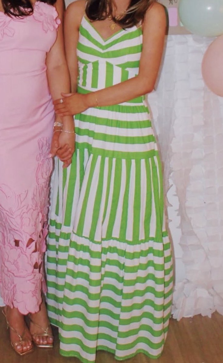 Green and White Striped Tiered Maxi Dress
