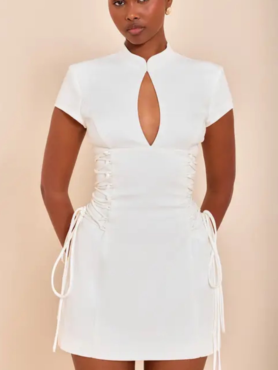 White Mini Dress with Corset Detail