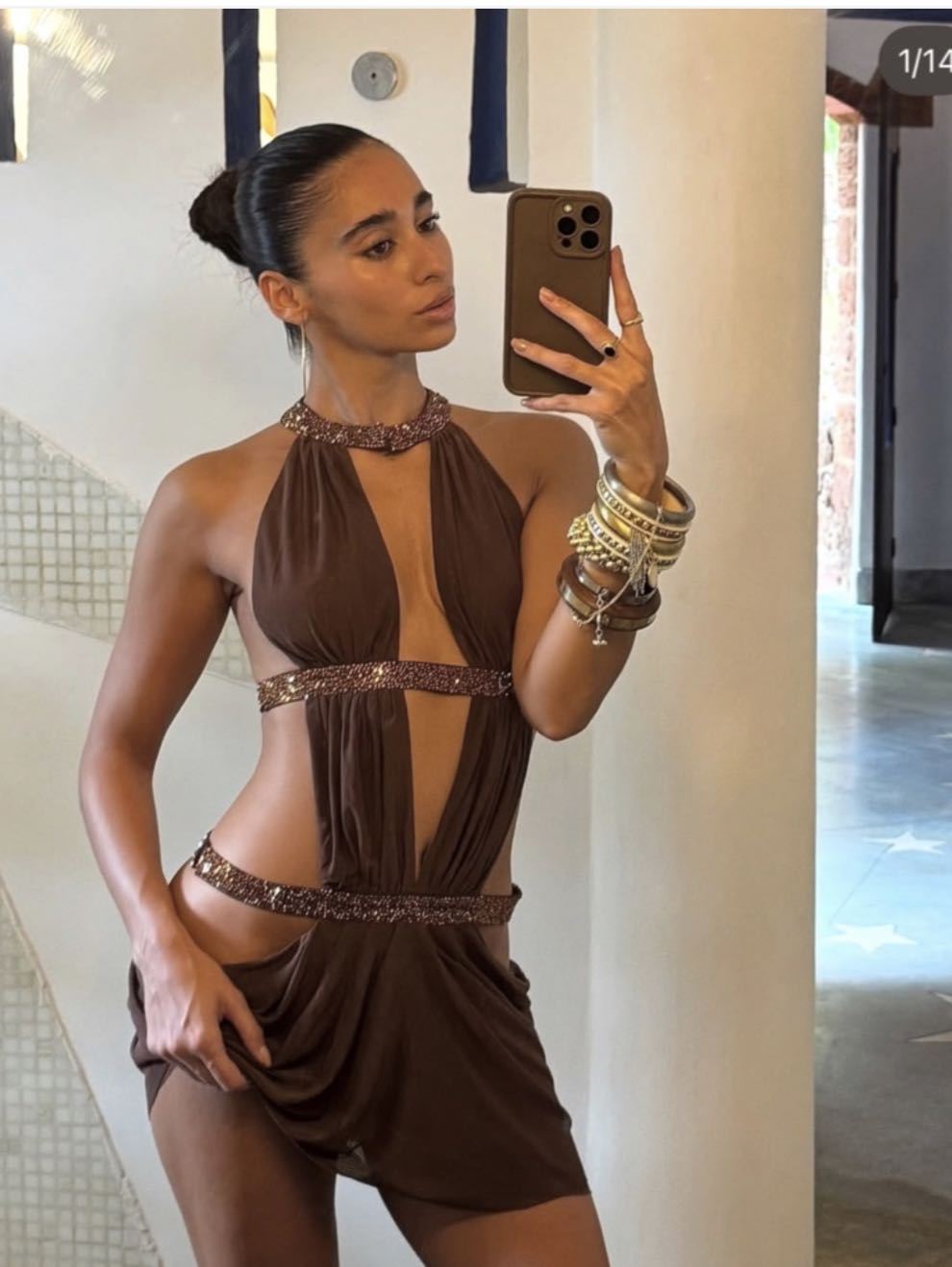 Brown Cutout Mini Dress