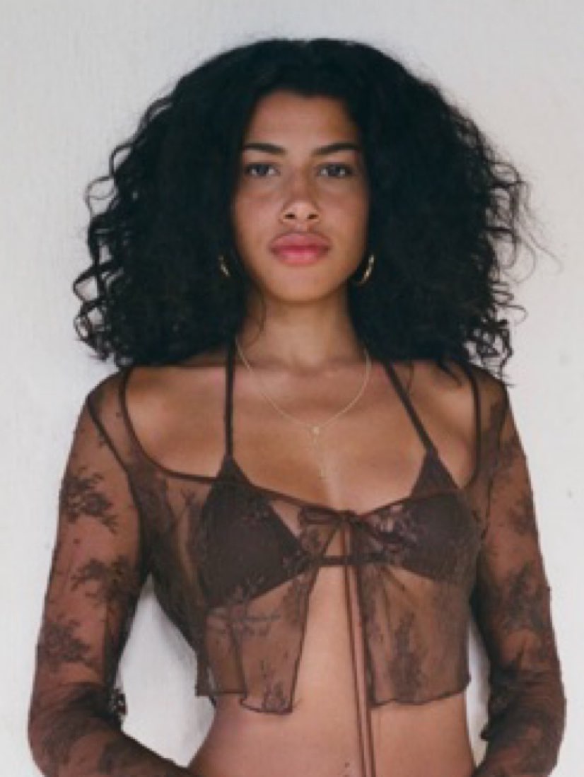 Brown Sheer Lace Tie-Front Top