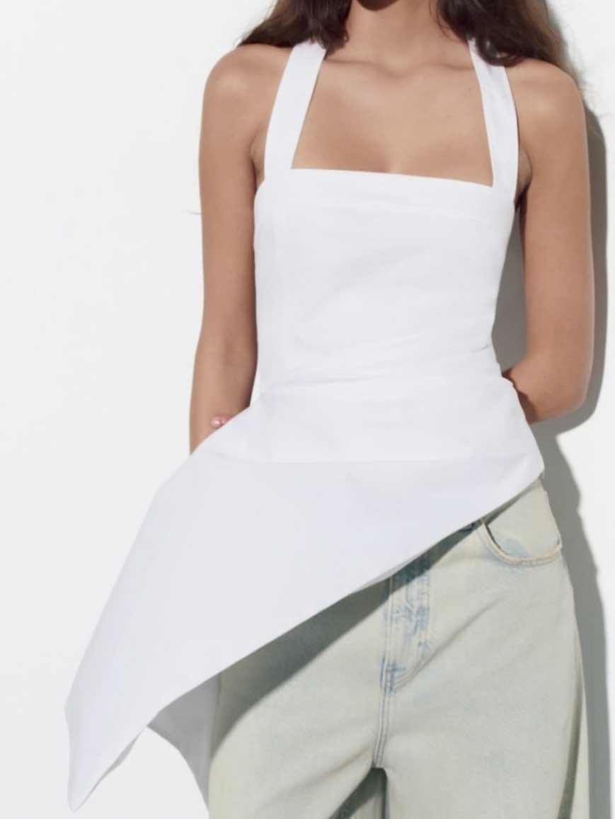 White Asymmetrical Halter Top