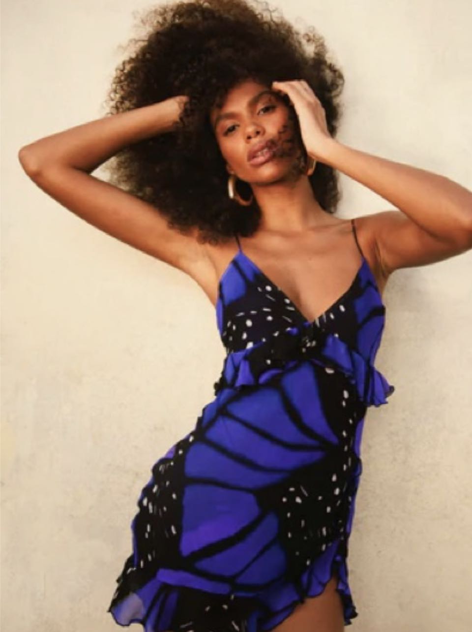 Blue Butterfly Print Mini Dress