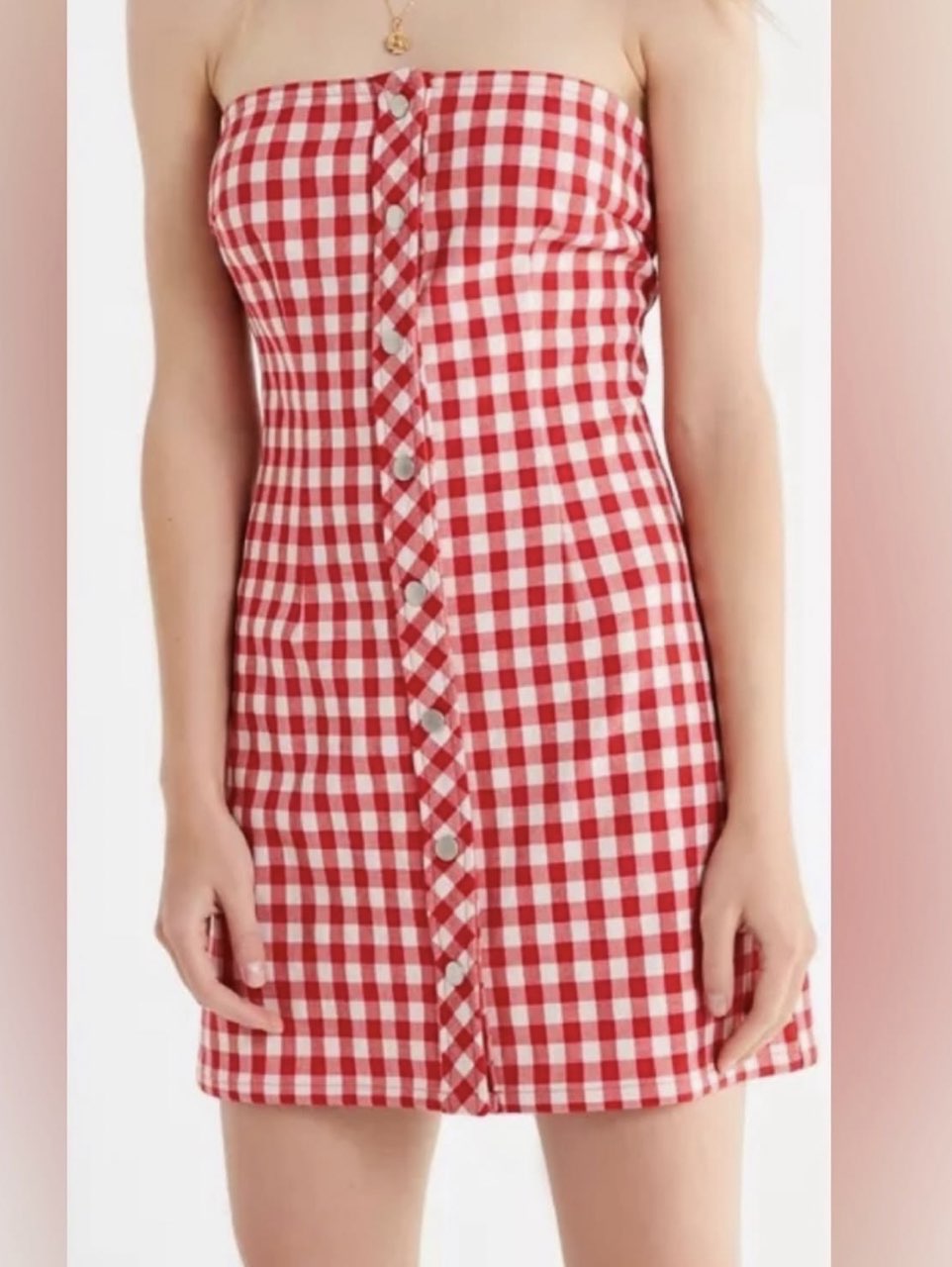 Red Gingham Strapless Mini Dress