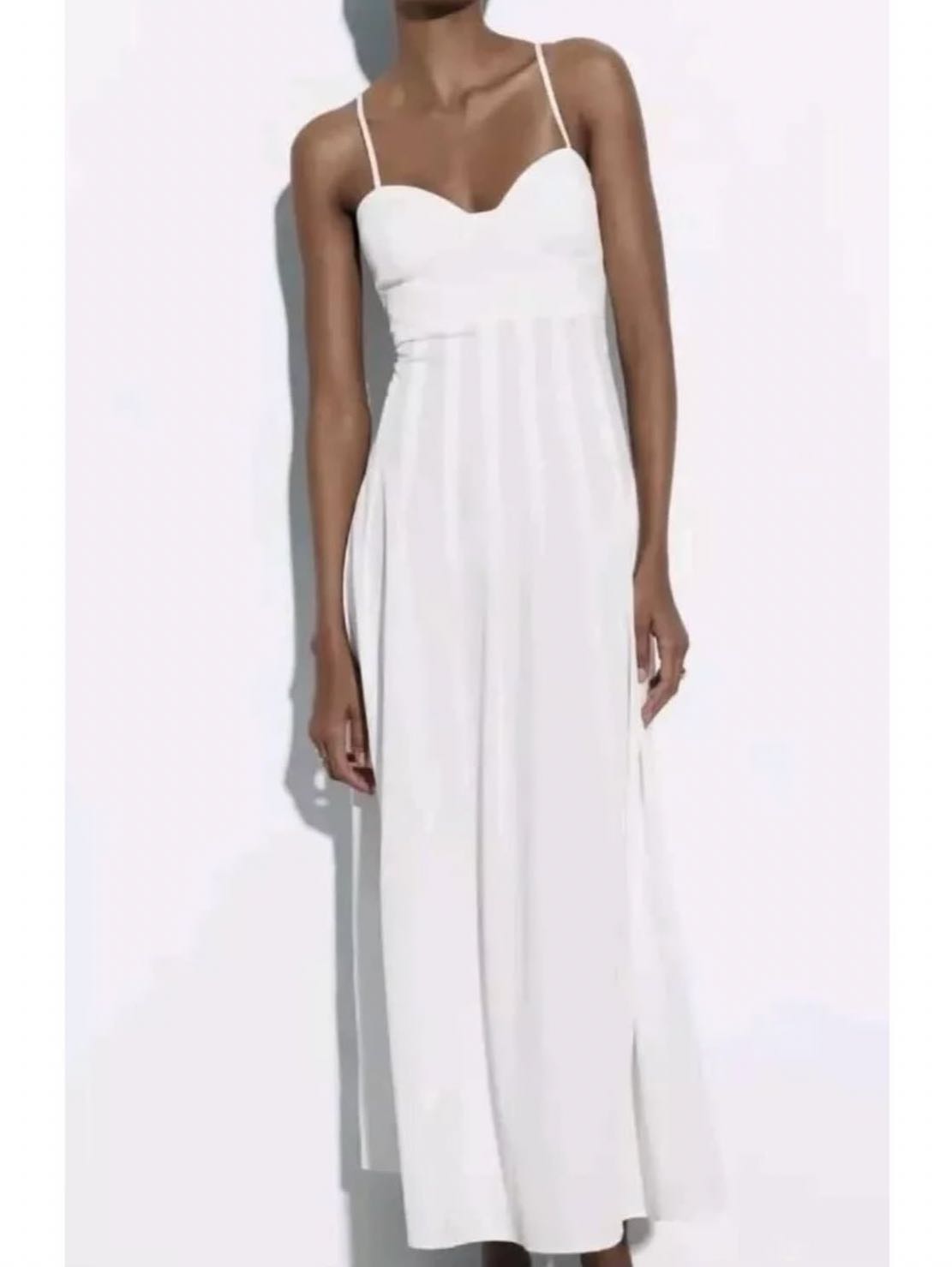 White Pleated Maxi Midi Long Dress Casual