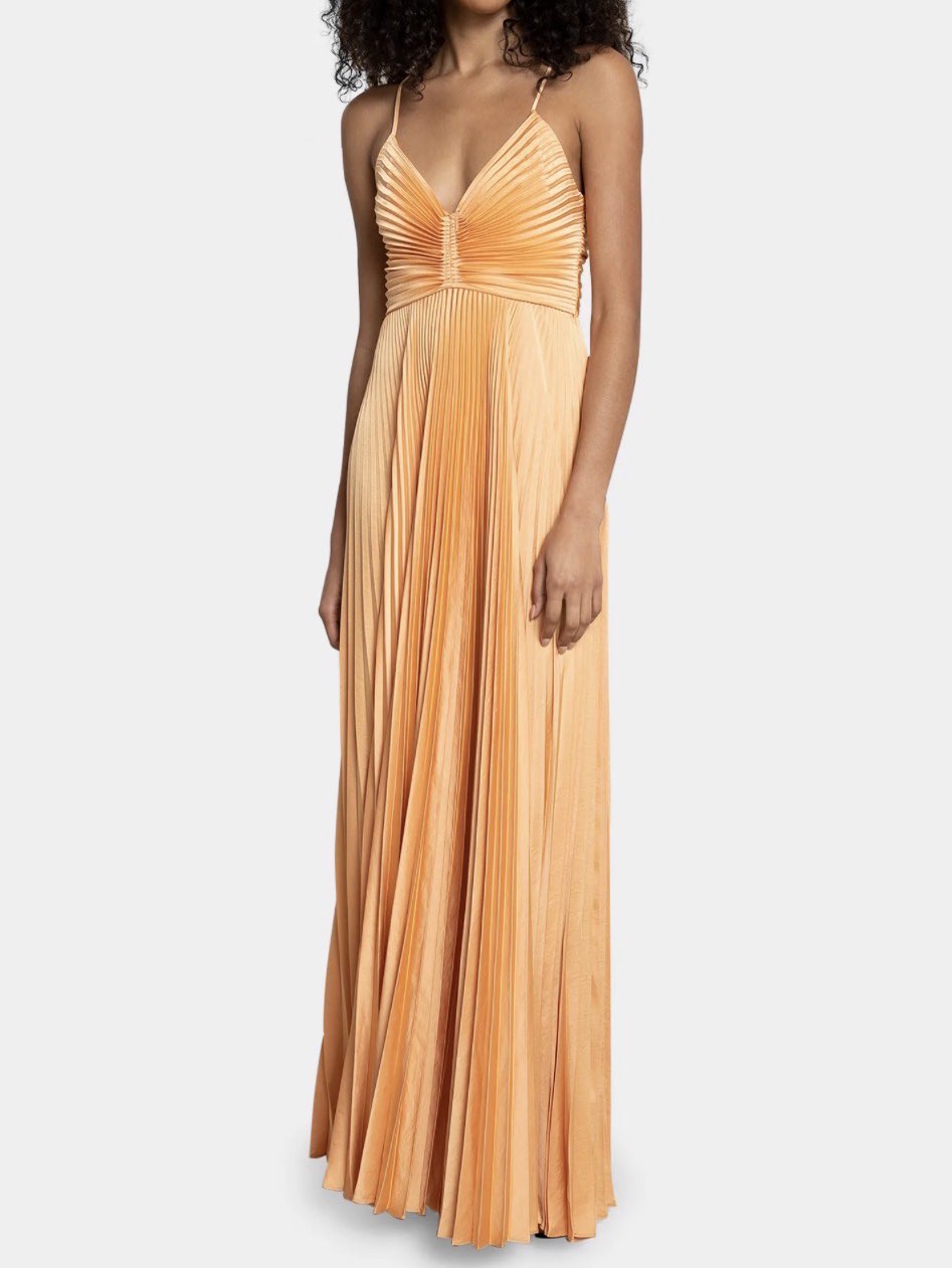 ALC Orange Pleated Maxi Dress