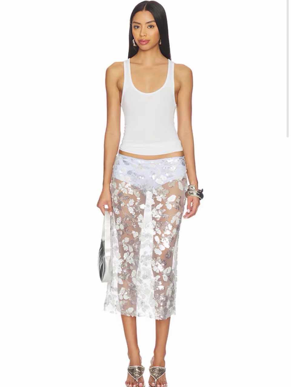 Sheer Sequin Midi Skirt