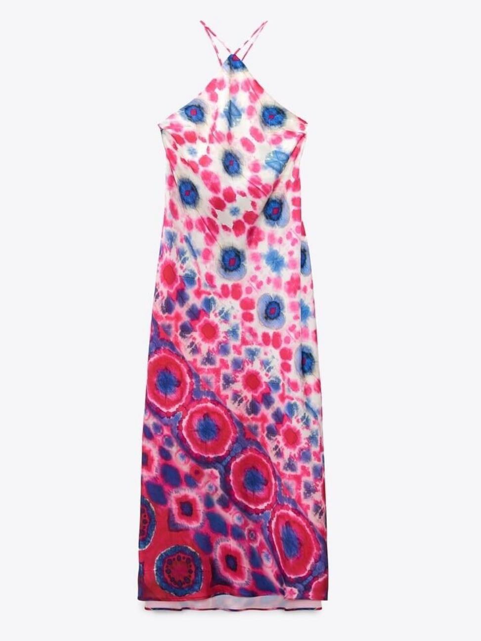Satin Halter Pink Tie-dye Maxi Dress