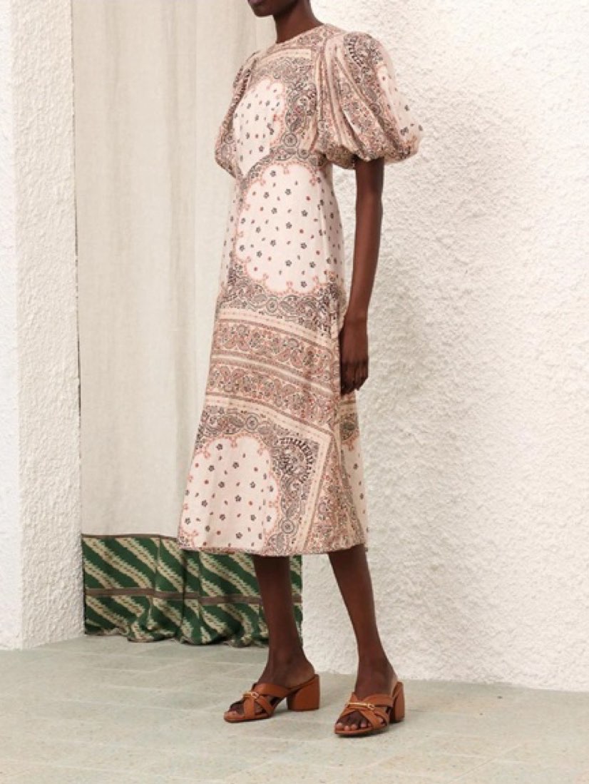 Blush Paisley Puff Sleeve Midi Dress