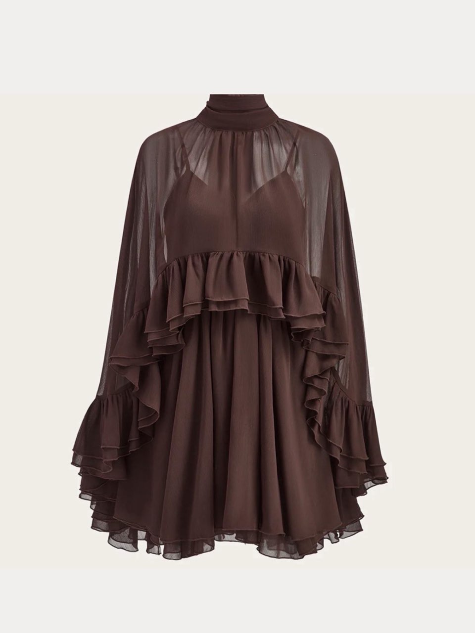Brown Ruffled Chiffon Mini Dress