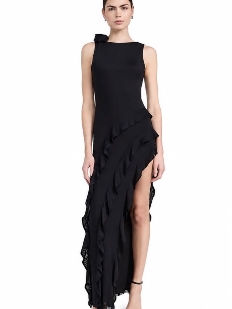Black Ruffle Asymmetric Dress