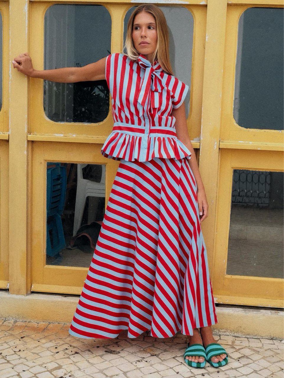 Zara blue & red stripe skirt set
