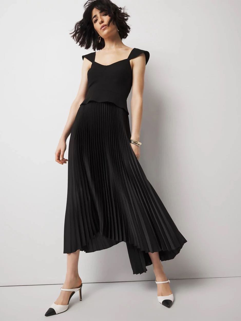 Black Pleated Midi Dress