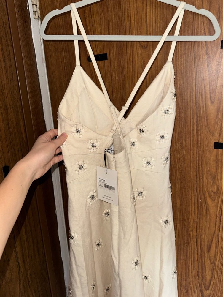 Embellished Cream Midi Slip Dress