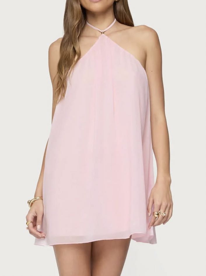 Pink Halter Neck Mini Dress