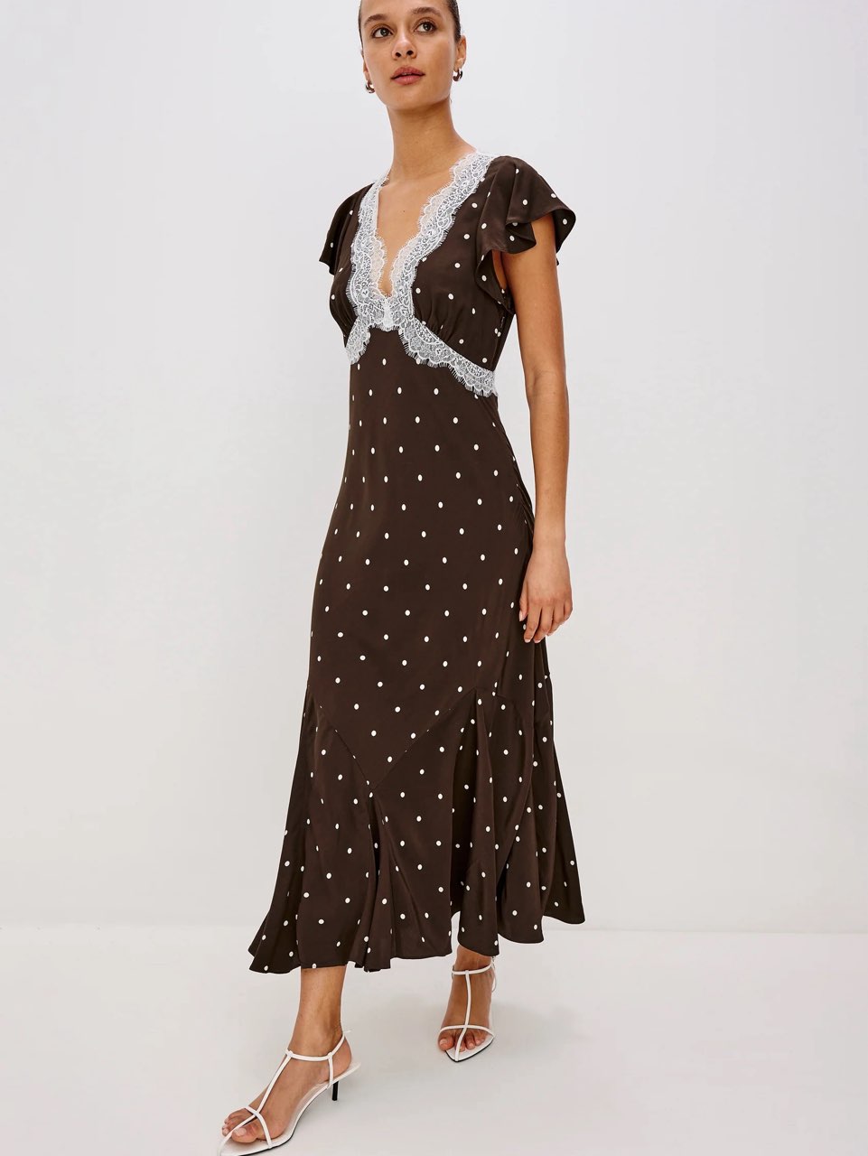 Brown Polka Dot Midi Dress