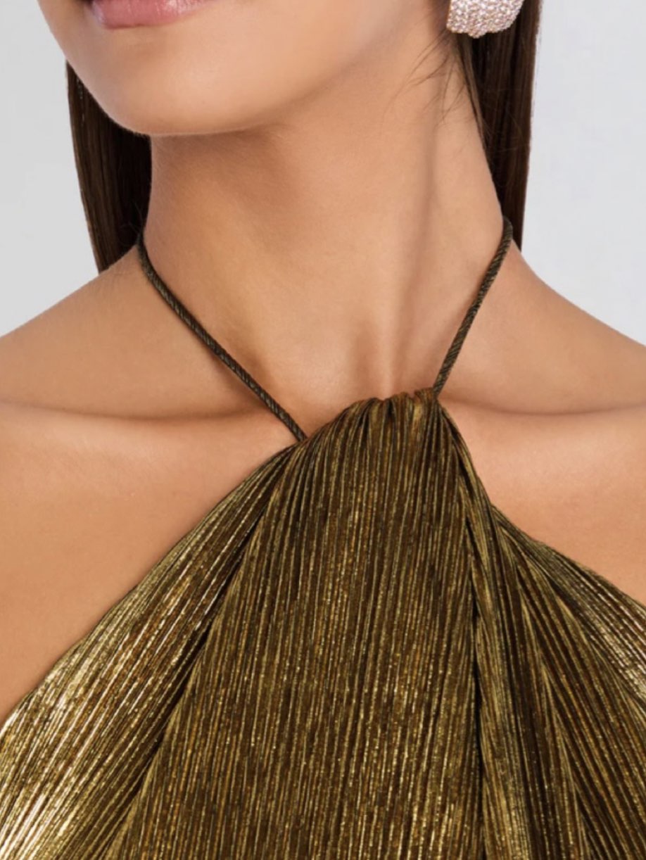 Metallic Gold Halter Mini Dress