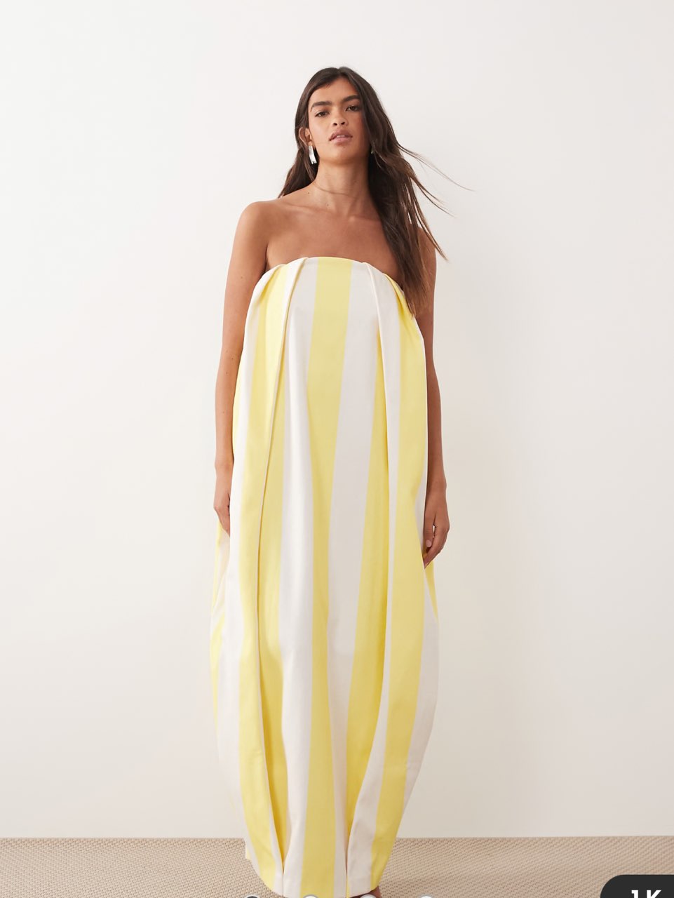 Yellow and White Striped Strapless Maxi Dress