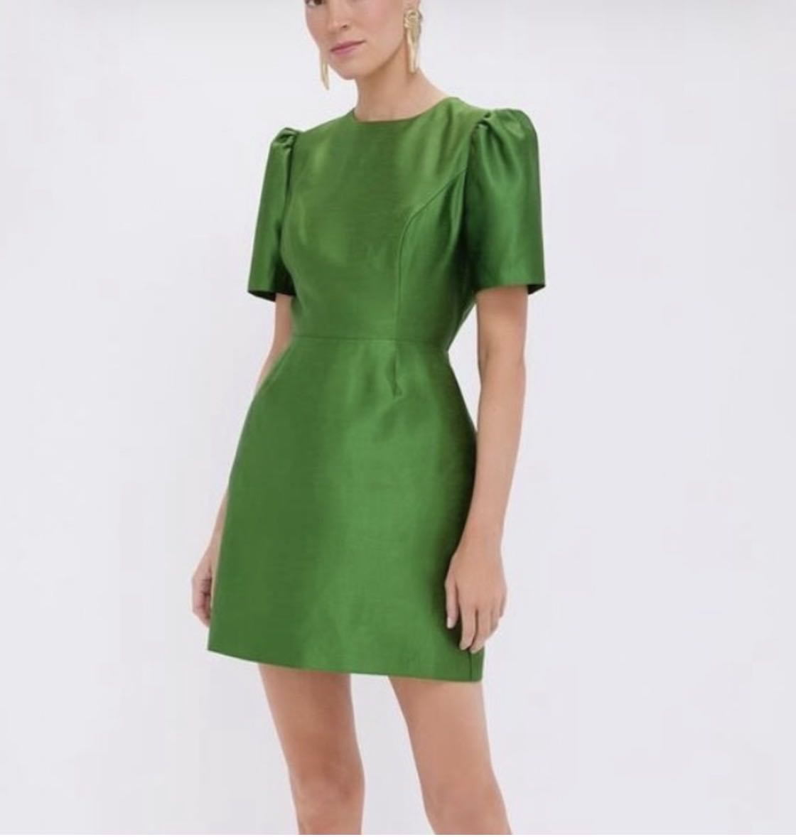 Green Puff Sleeve Mini Dress