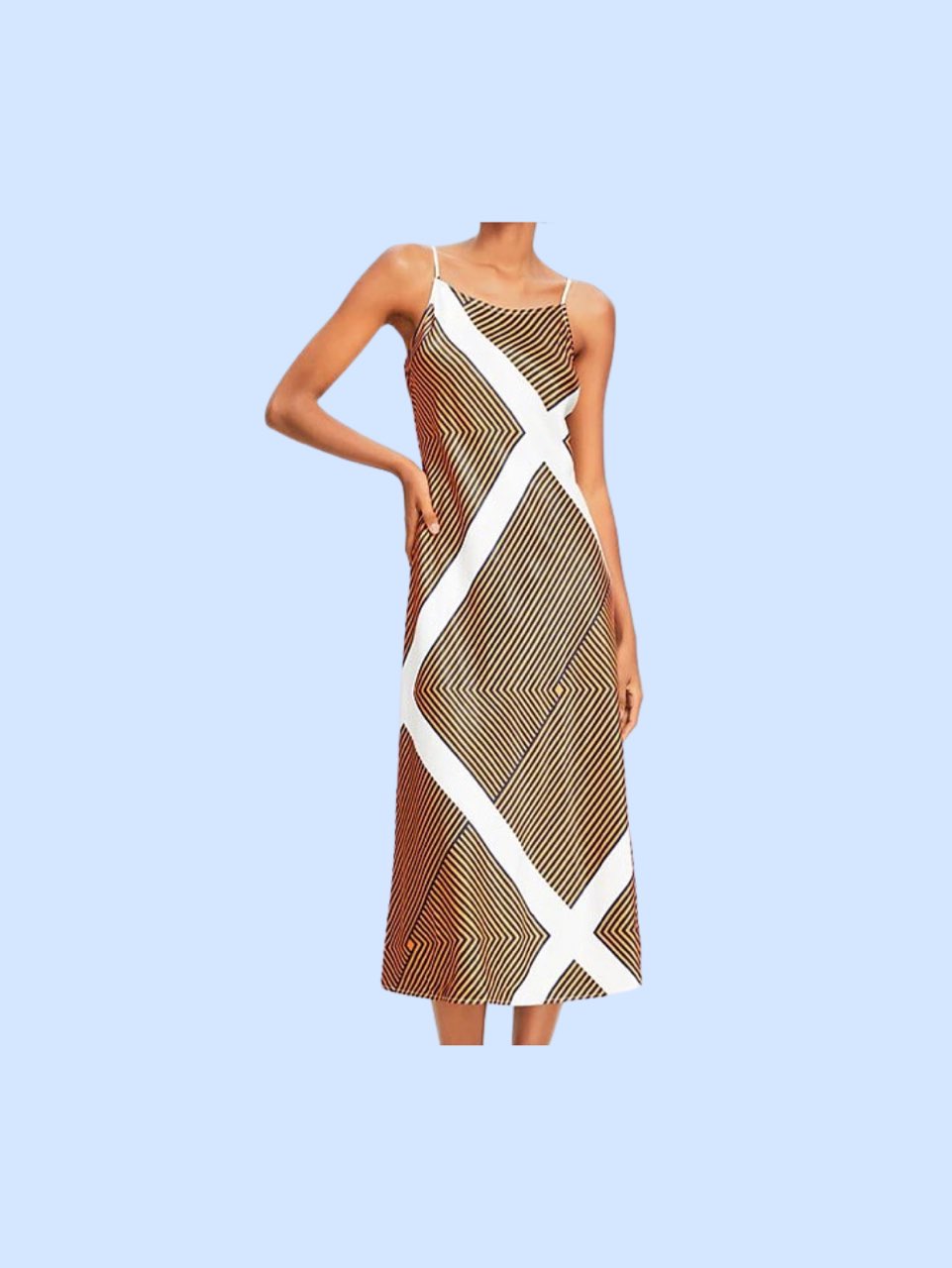 LOFT orange and navy midi