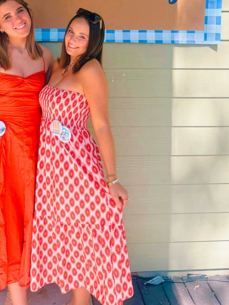 orange pattern gameday dress