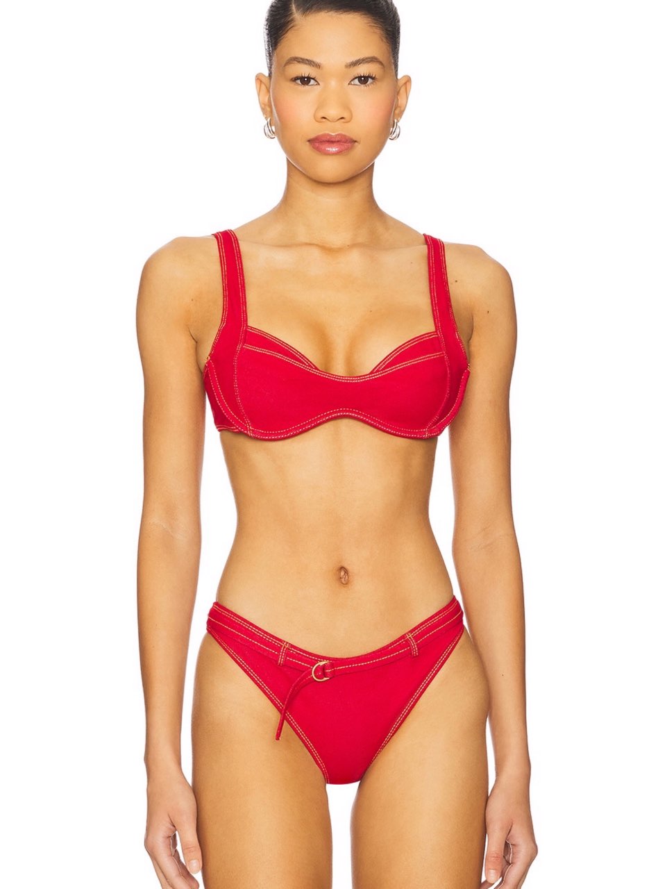 Red Contrast Stitch Bikini Set
