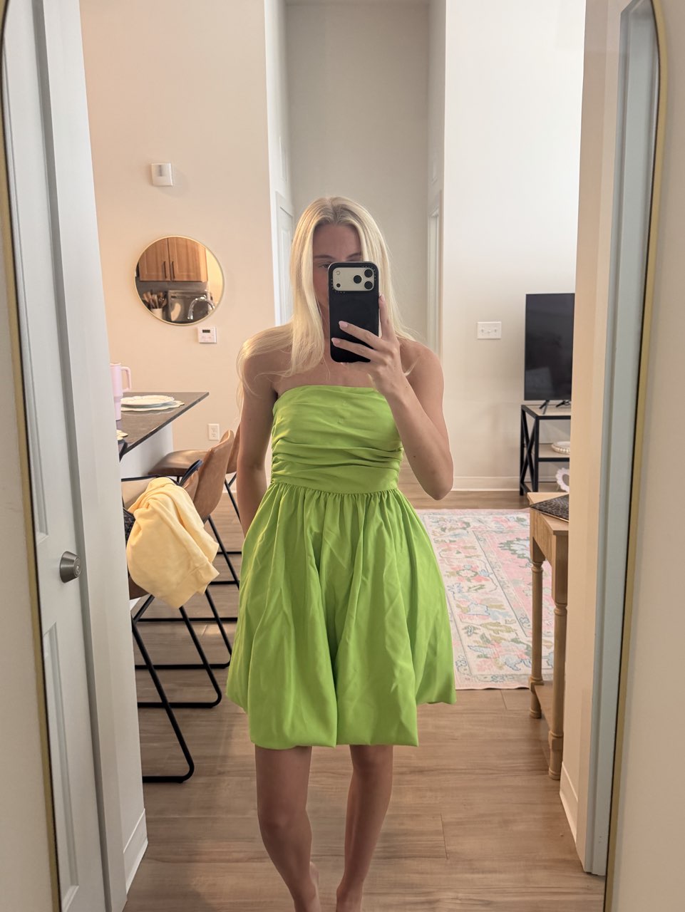 green mini dress